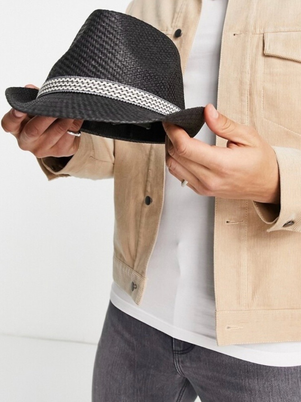 French Connection NWT Straw Trilby hat Charcoal fedora